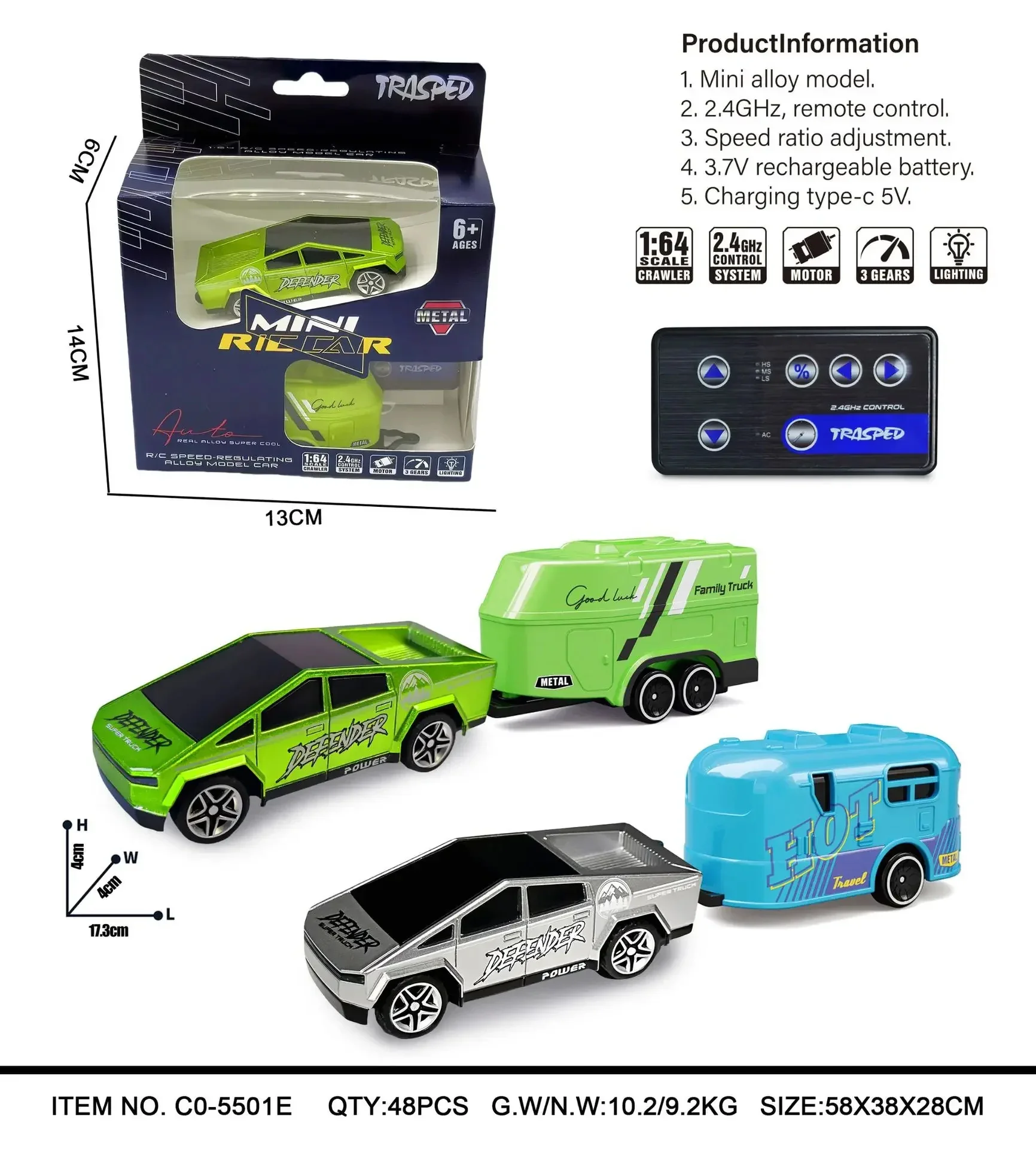 1:64 USB Charging Cybertruck Pickup Off-Road Vehicle Alloy Car Model Remote Control Car America Car Model Diecast Metal Truck