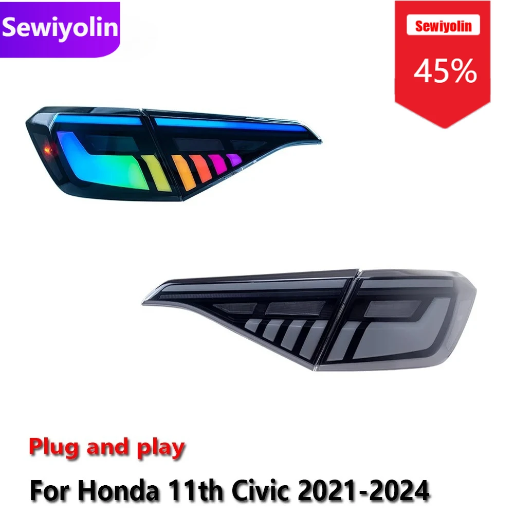 

Автомобильные светодиодные задние фонари DRL в сборе для HONDA Civic RGB 2021-2024 Авто противотуманные DRL тормозные указатели поворота Plug and Play