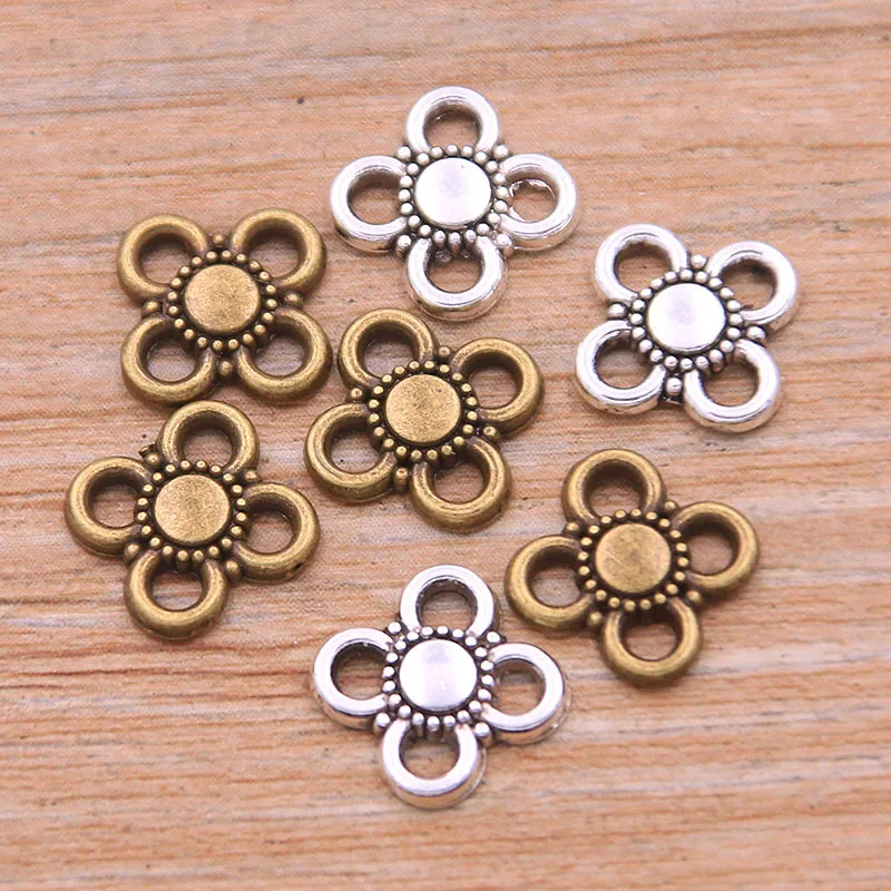 60PCS 10mm Wholesale New Product Two Color Small Flower Charms Plant Porous Connector Jewelry Metal Alloy DIY Marking