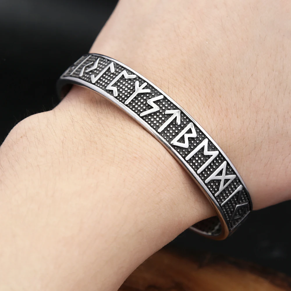 Vikings Stainless Steel Nordic Runes Bracelet For Men Women Amulet Vintage Fashion Odin Cuff Bangles Punk Jewelry Couple Gifts