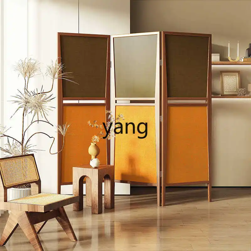 

LMM Screen Restaurant Solid Wood Fabric Craft Partition Retro Folding
