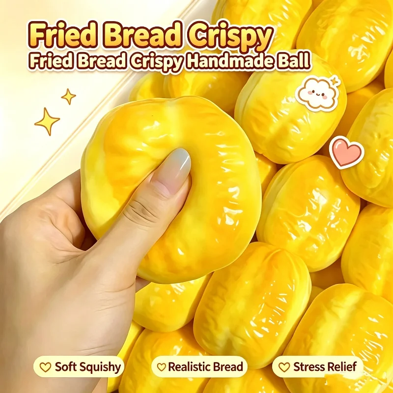 Realistic Fried Dough Bread Crisp Squishy Crunchy Frying Sound Handmade Decompression Ball Moldable Stress Relief ASMR Sensory
