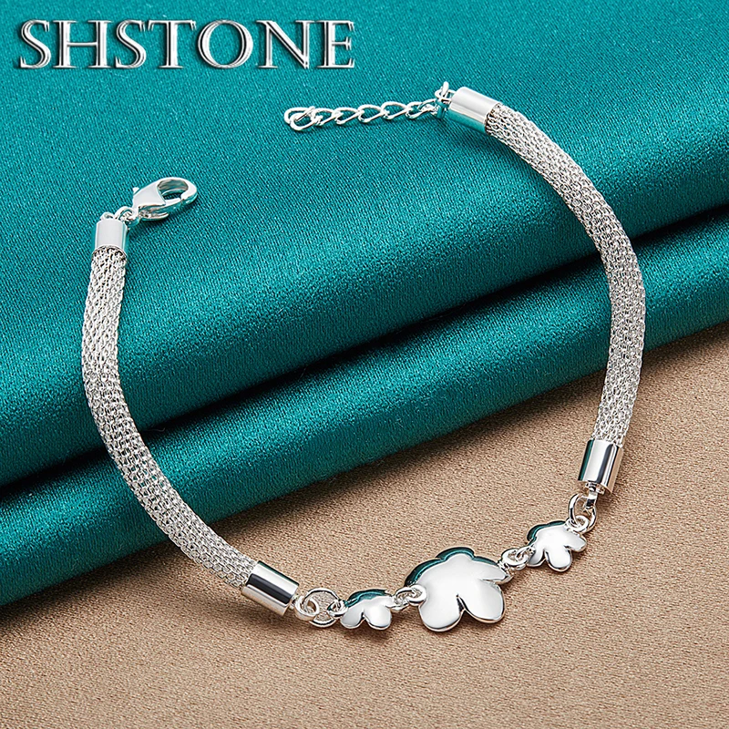 Nice 925 Sterling Silver Net Chain Three Plum Flowers Bracelet For Women Fashion Charm Jewelry Accessories Birthday Party