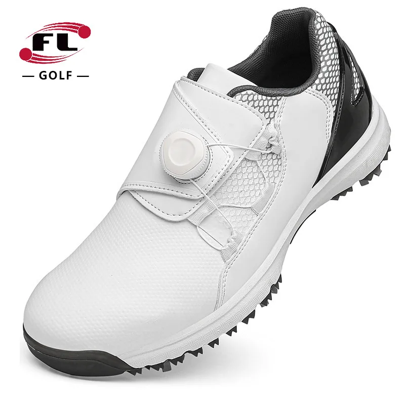 

White Golf Shoes Breahthable Automatic Rotating Lace-up Golf Sneakers Nonslip Sport Shoes Unisex Activity Spikes Golf Shoe Yards