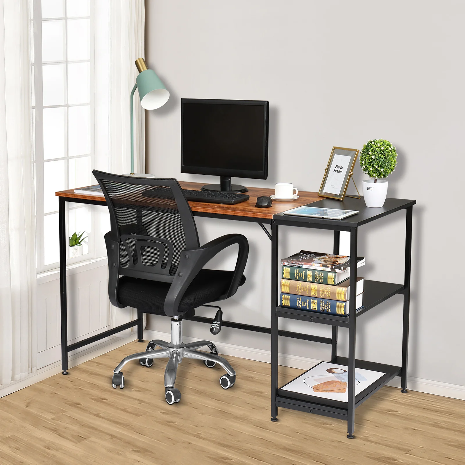 140cm Retro Color Black Particleboard Paste Triamine Stitching Computer Desk