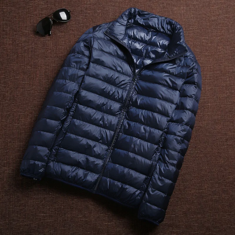 Chaqueta de plumón de pato para hombre, abrigo ultraligero de invierno, Parkas de viaje impermeables portátiles, ropa de abrigo fina con cuello