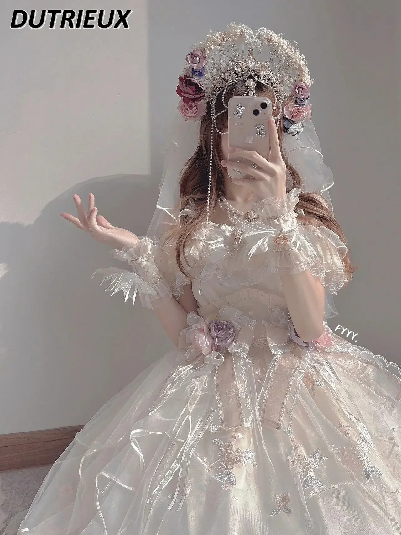 Generate Color Lolita off-the-Shoulder Sweet Princess Dress Japanese JSK Gorgeous Elegant Waist Trimming Short-Sleeved Dresses