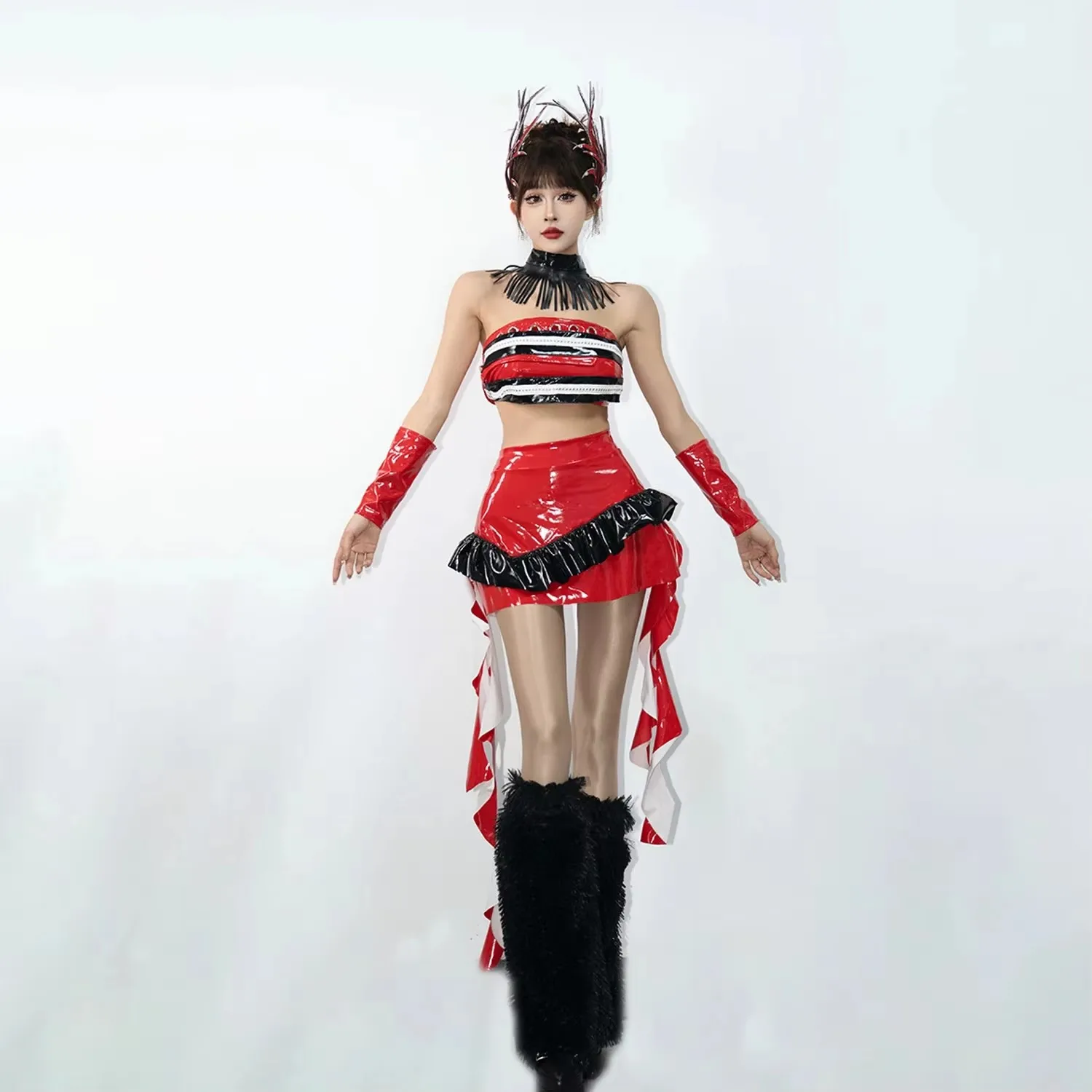 تنورة ليزر حمراء للبالغين، زي رقص الجاز، زي أداء مجموعة الفتيات الكورية، ملابس مثيرة للمسرح لمهرجان الموسيقى الإلكترونية