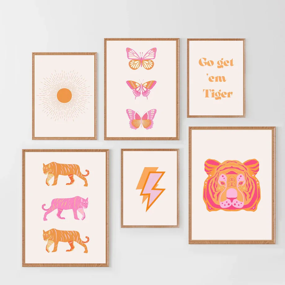 

Pink Orange Colorful Abstract Jungle Tiger Nursery Wall Art Canvas Painting Posters And Prints Wall Picture Baby Kids Room Decor