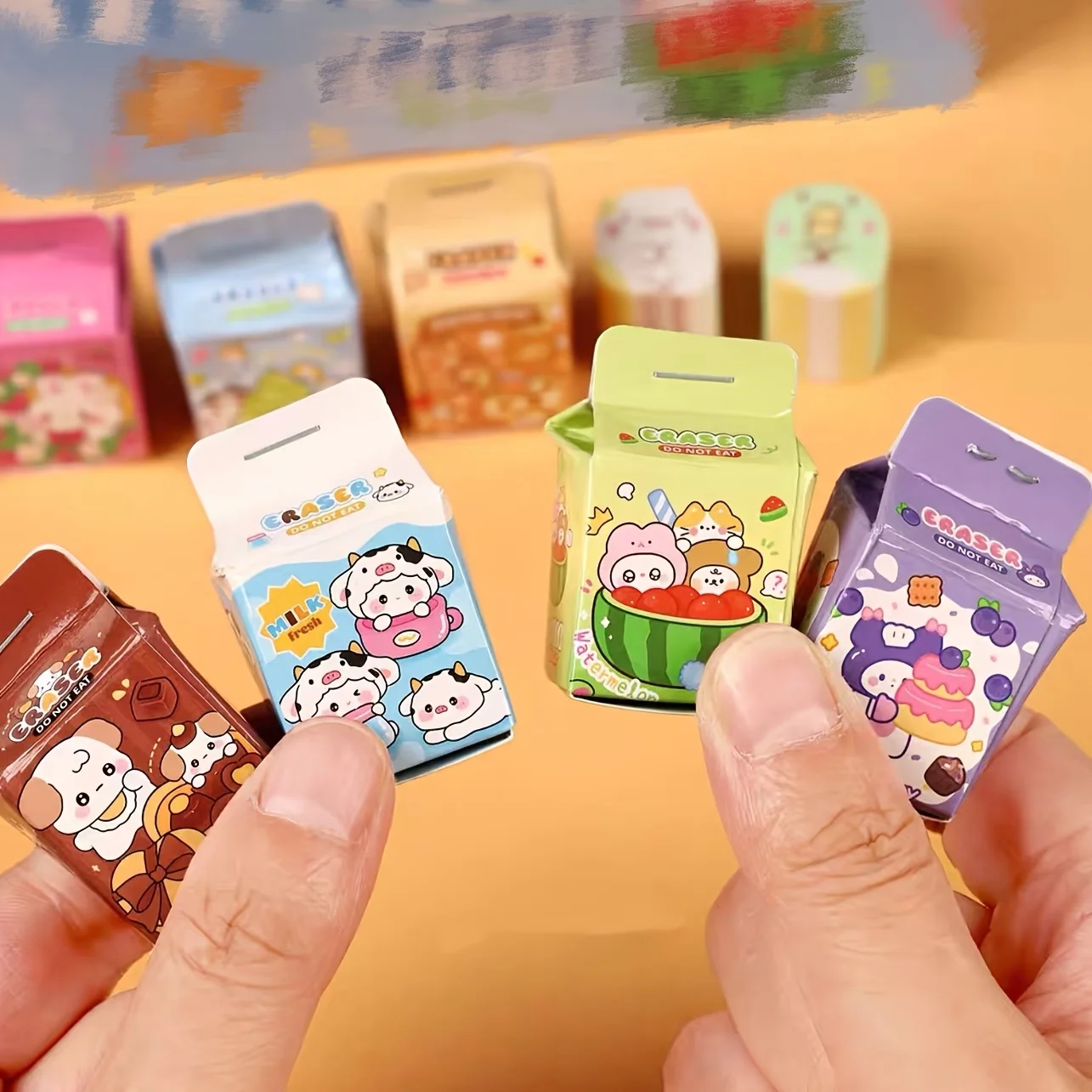 10 pieces - Surprise Fun Blind Box Eraser - Cute Cartoon Milk Box Design - Random style Distribution - Teaching Party Gift