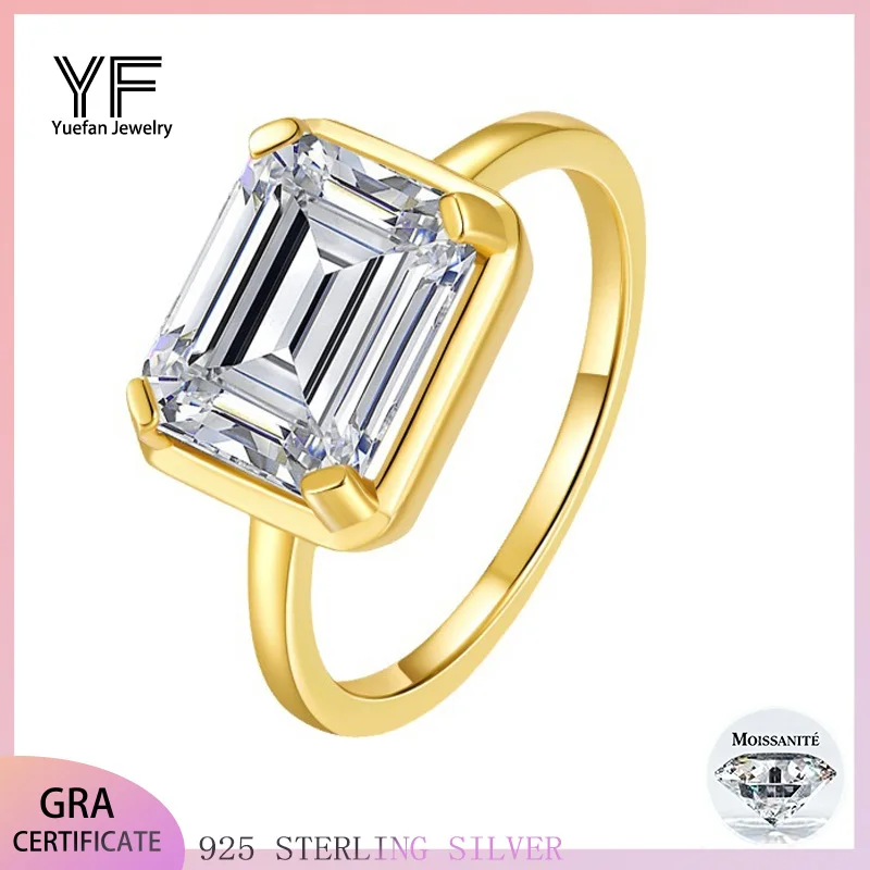 

S925 Серебряное кольцо с муассанитом и изумрудной огранкой 1 ~ 4 карата D VVS1 Сертифицированные ювелирные изделия в стиле хип-хоп Персонализированные кольца Подарок на День святого Валентина