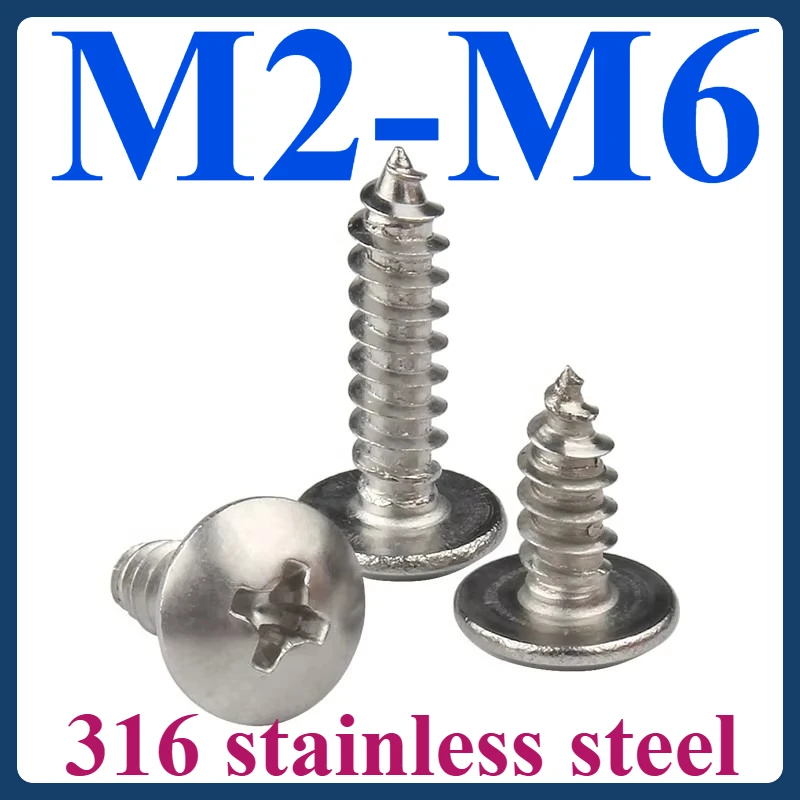 

M3M3.5M4 M5 M6 316 (material) stainless steel self-tapping large flat head screws Phillips self-tapping screws with pointed ends