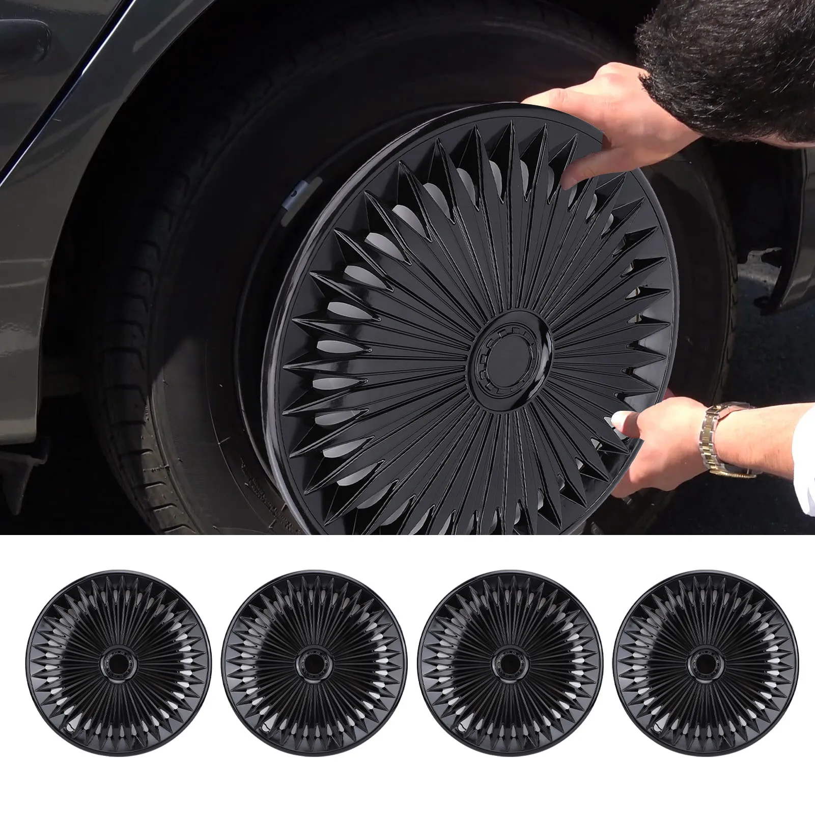 17in Hubcaps Stylish Look Wear Proof ABS Fit Snap On R17 Wheel Rim Cover for Most Cars Truck SUV 17 Inch Hubcaps