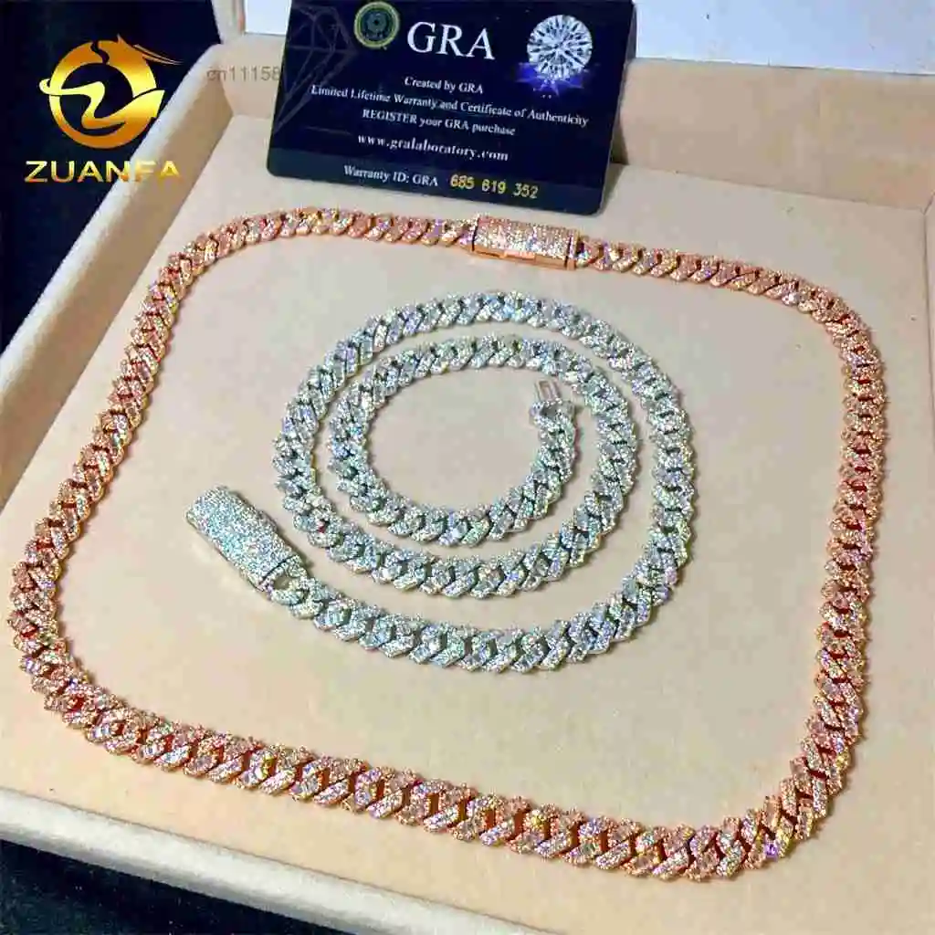 8mm D Color VVS Moissanite Diamond Iced Out Sterling Silver 925 Hip Hop Fine Jewelry Cuban Link Chain Necklace，