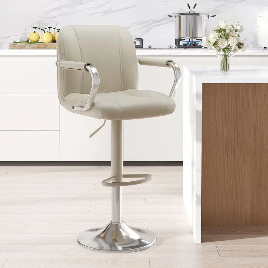 

of 1 Beige Counter Chairs with Backs Adjustable Swivel High Chairs for Kitchen Island, Modern Seating, Taburetes para Barra de C