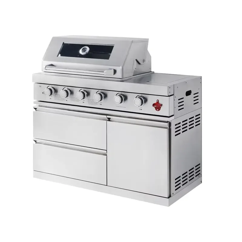 High Pressure Propane Gas Grill Stainless Steel BBQ Cart Piezo Ignition Outdoor Camping Cooking Mobile Barbecue Station