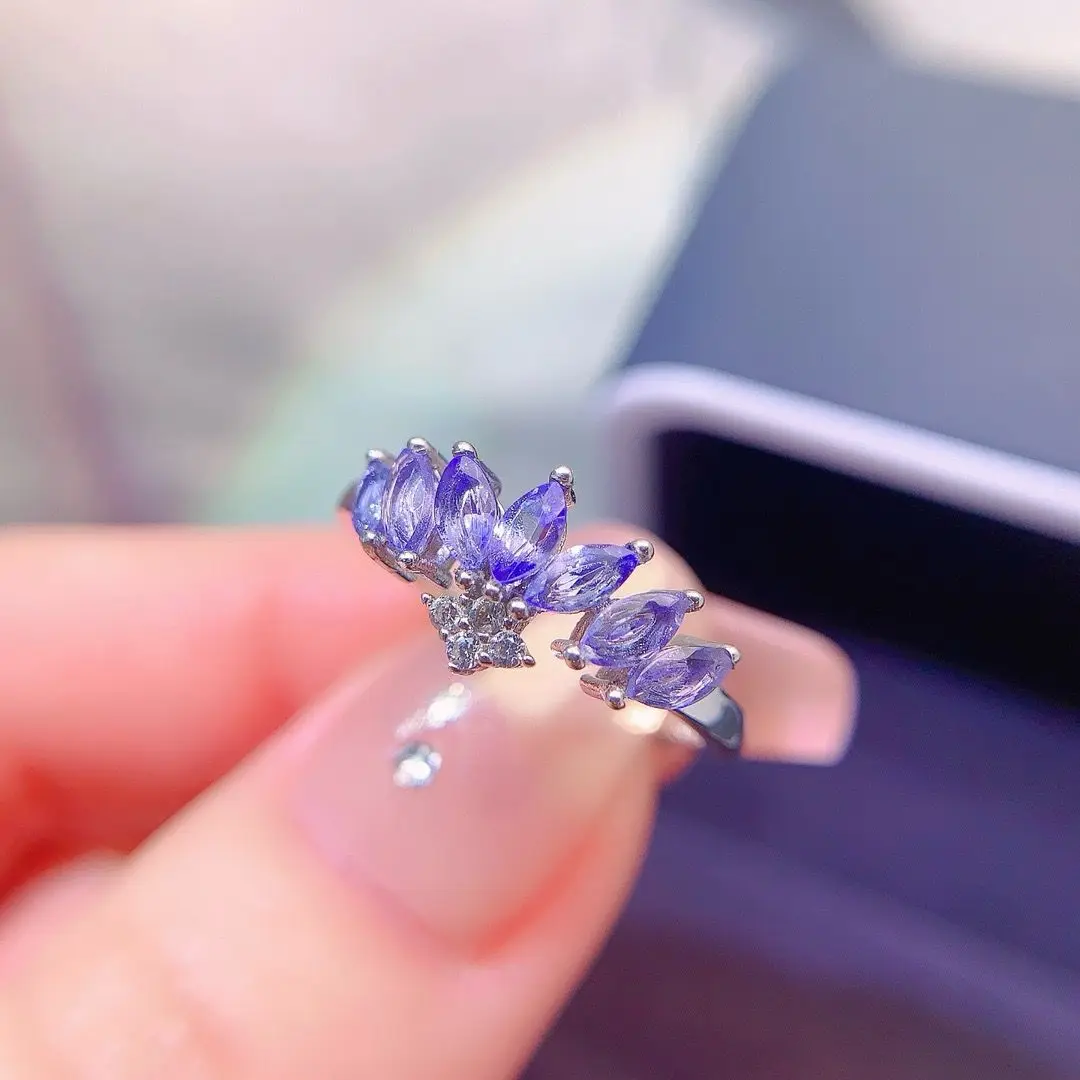 

Best Seller Tanzanite Fine Jewelry Woman Tanzanite Ring With Natural Tanzanite Gemstone 2*4mm Lady Tanzanite Ring For Gift