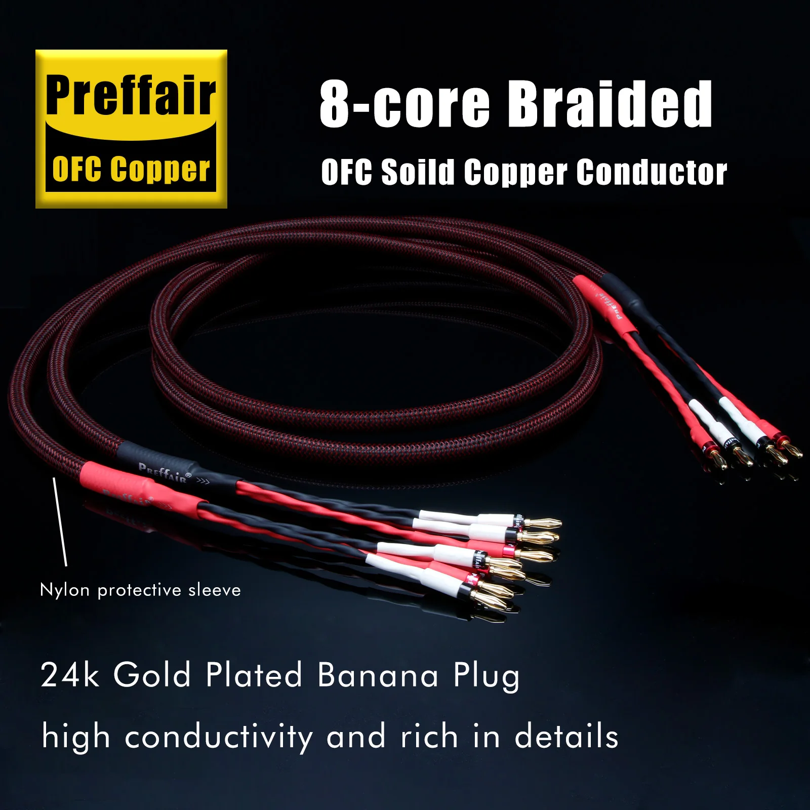 Preffair Pure Copper Loudspeaker Bi-wires with Gold Banana Plug for Audio Speakers,Amplifiers-- 1 Pair/L310BA1450G