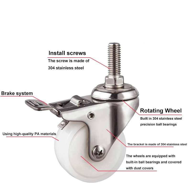 36Pcs Stainless Steel 2 Inch Swivel Casters with Nylon Replacement Wheels Industrial Caster for Furniture And Cart