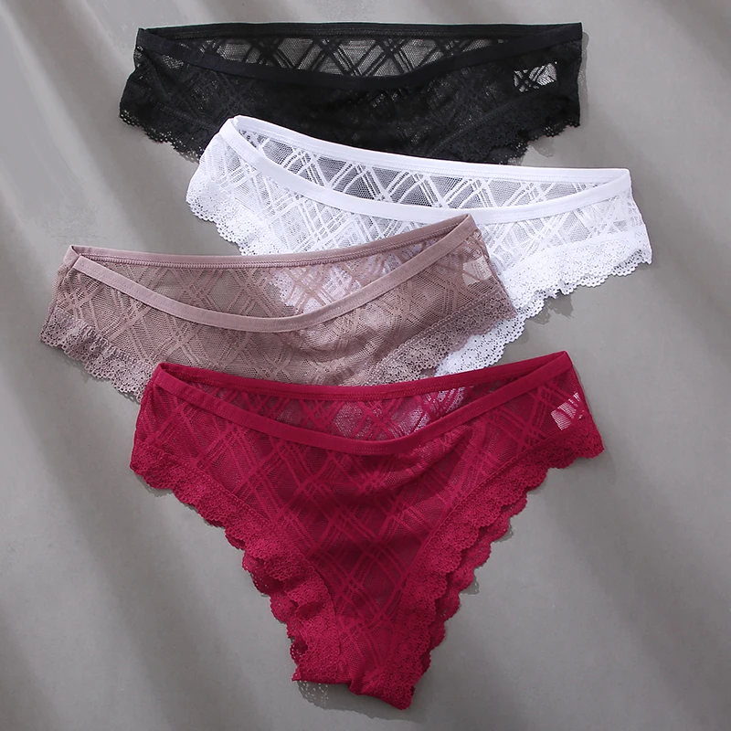 Bragas de encaje caladas para mujer, ropa interior de cintura baja, suave, transpirable, lencería íntima
