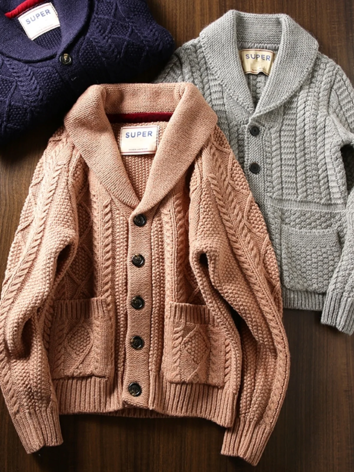 Thickened Wool Men's Knitted Open Cardigan Sweater American Retro Style Winter Fashion Urban Long Sleeve Pure Color CoatYY233