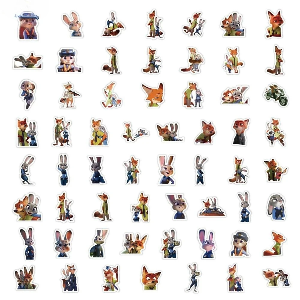 60 قطعة من ملصقات Zootopia، ديكور كرتوني لطيف جودي نيك، ملصقات مقاومة للماء DIY لحافظات الهاتف والمذكرات