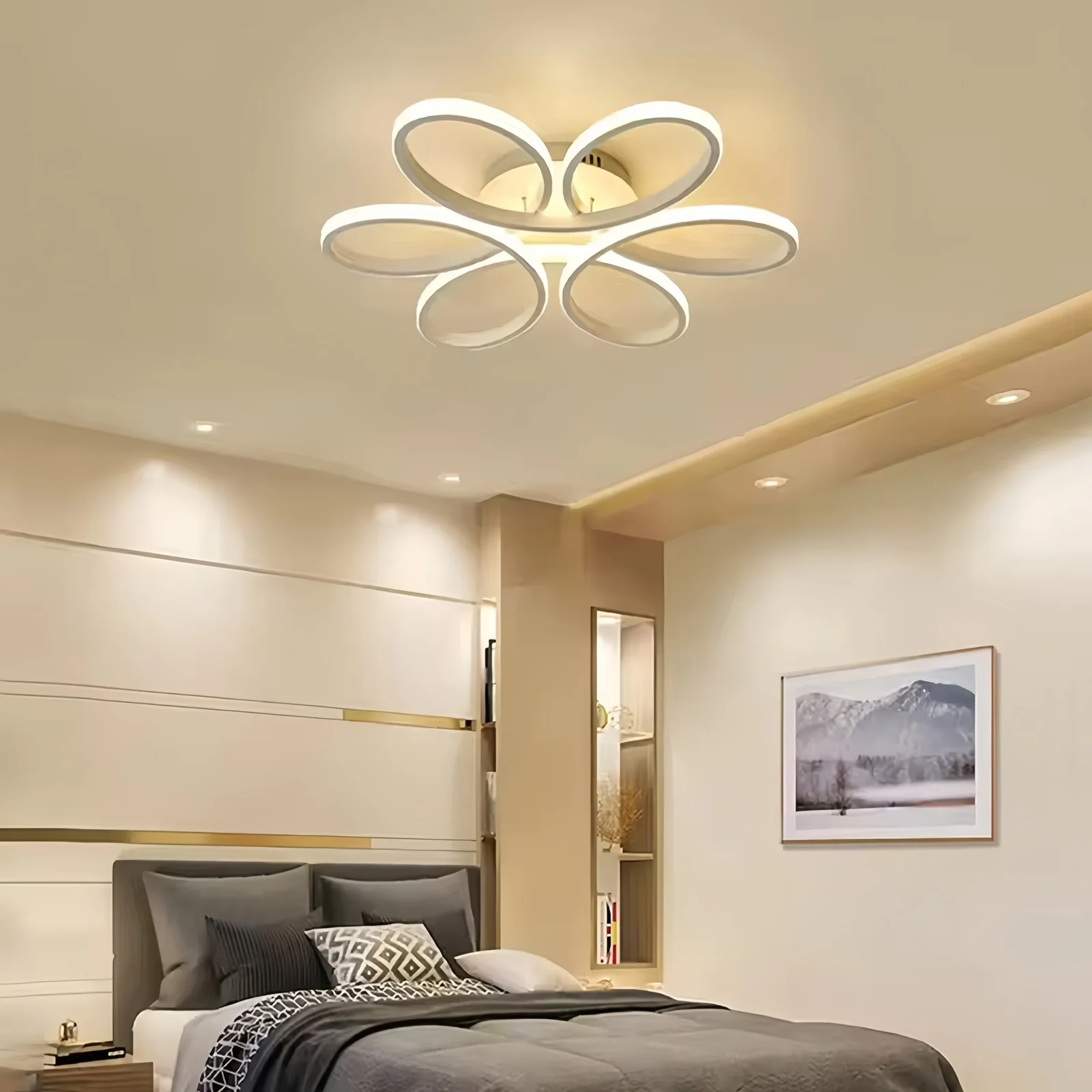 Потолочная люстра с низким полом, светодиодный светильник для поверхностного монтажа, золотой, белый цвет, 60 см, потолочный светильник, домашние светильники, 180-260 В, пульт дистанционного управления