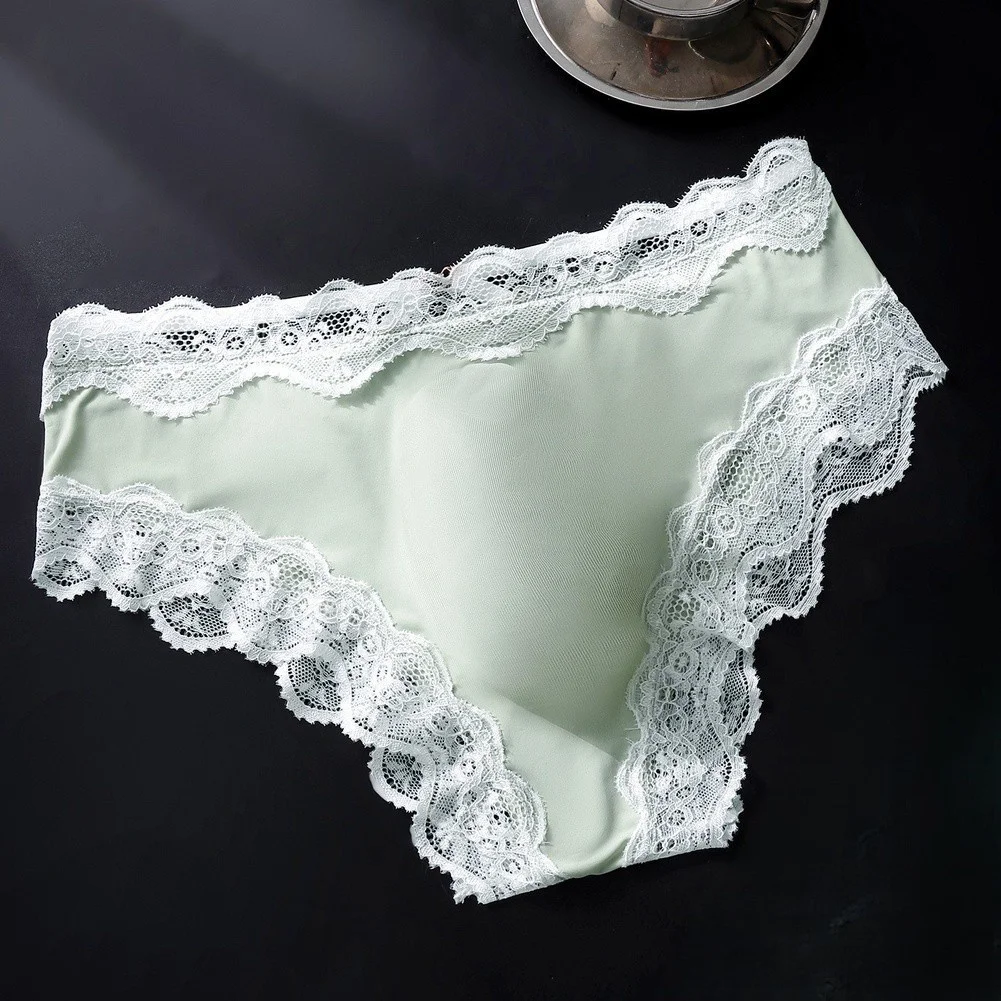 Men's Lace Seamless Ice Silk Briefs Underwear 3D Bulge Pouch Low Waist Panties 3D Bulge Pouch High Elastic Lingerie Panties