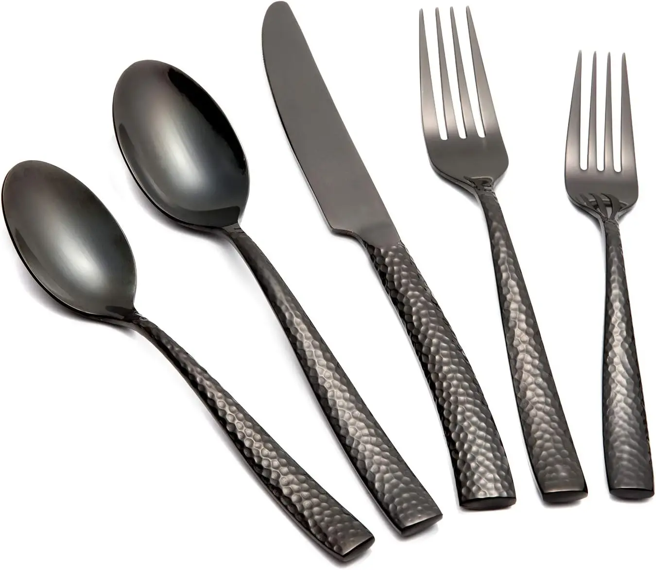 

20-Piece Mirror Finished Black Stainless Steel Flatware Set with Hammered Handle, Service for 4