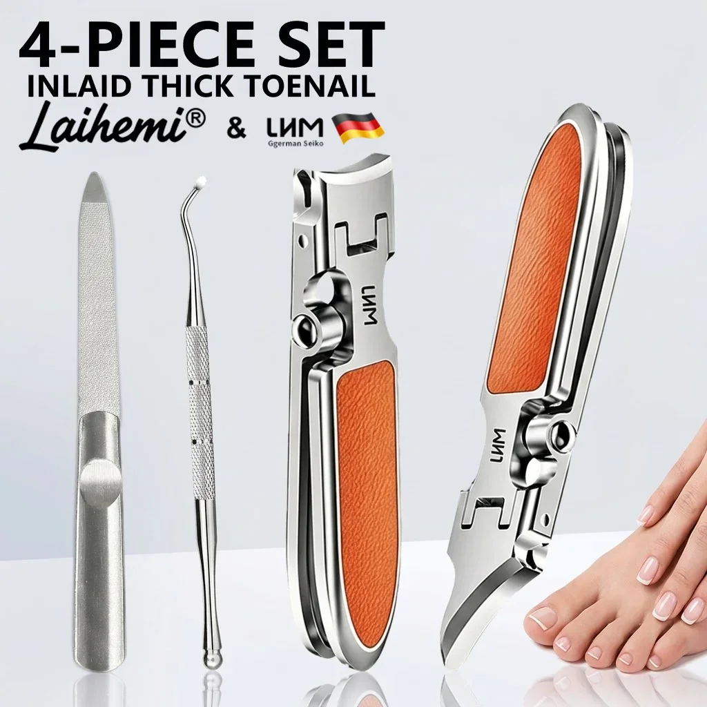 Wide Jaw Precision Nail Clipper Set, Sharp Stainless Steel Blades, Splash-Proof Design, Portable Slim Manicure Kit with Nail Fil