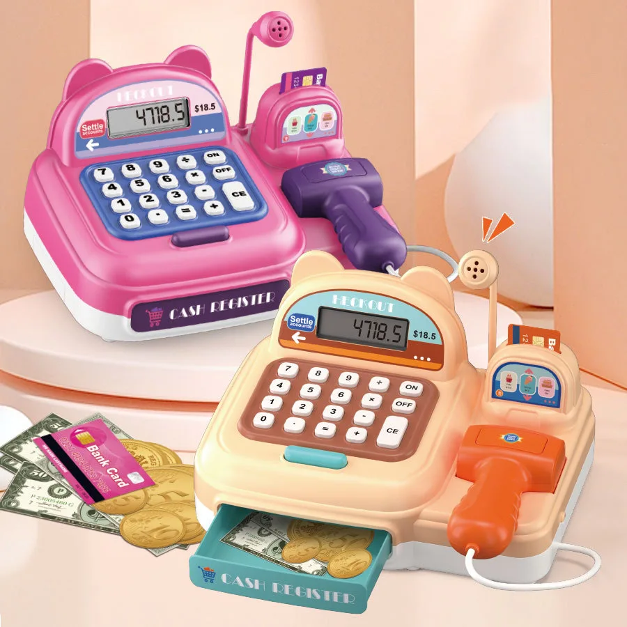 Children Cash Register Play House Toys Girls Simulation Supermarket Fun Scanning Card Brush Microphone Puzzle Birthday Gifts