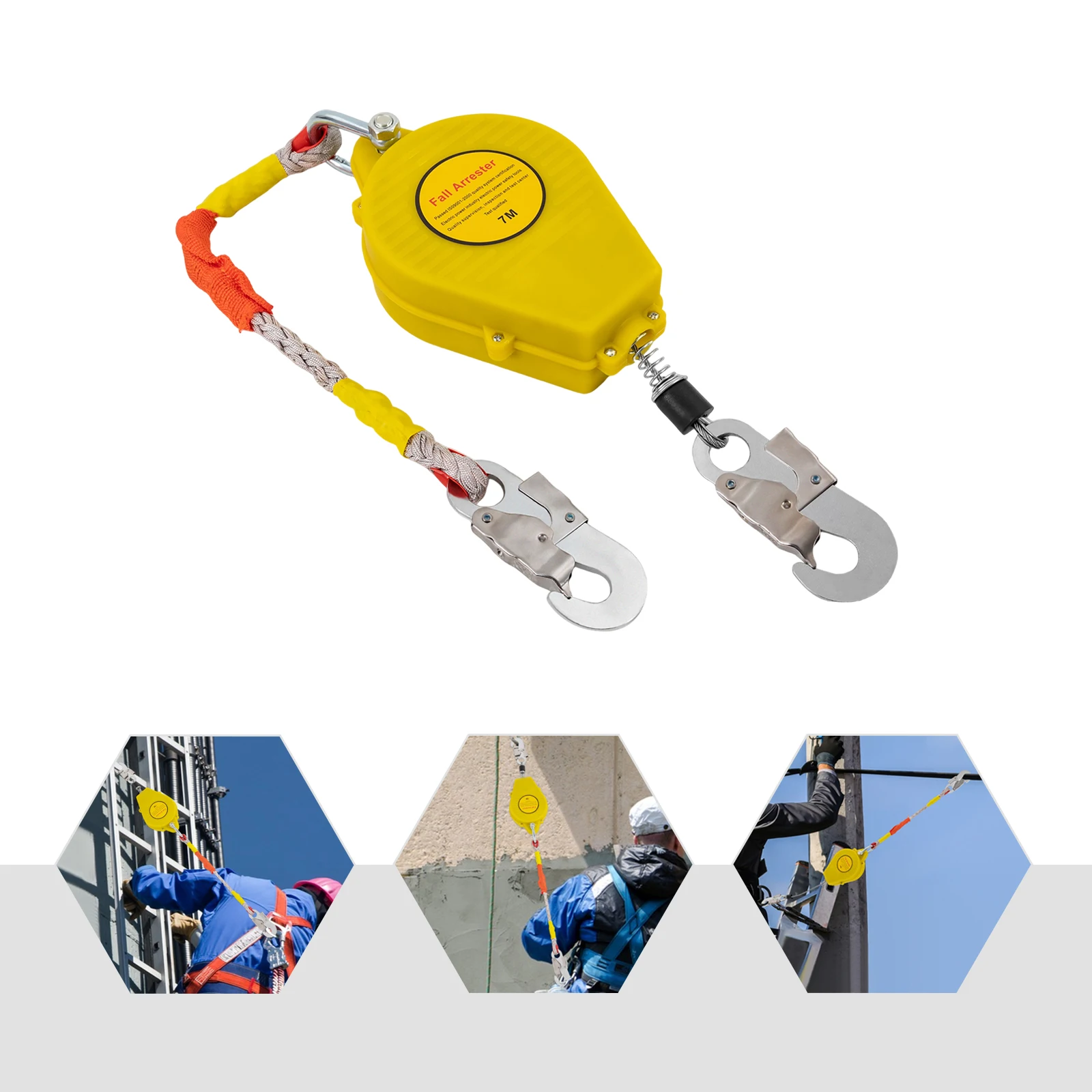 

Защитный ограничитель падения длиной 7 м. Самовытягивающийся спасательный ограничитель падения для обслуживания электроэнергии. Воздушные работы Макс. 330 фунтов. Рабочая нагрузка