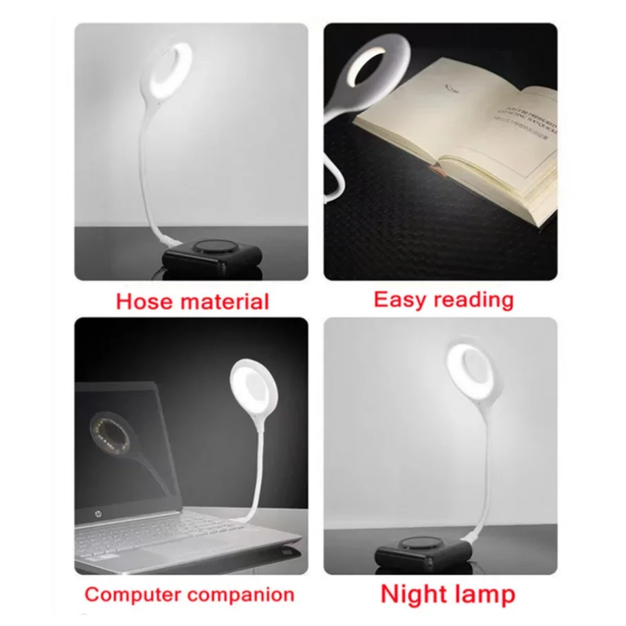 USB Plug Portable LED Night Light Eye Protection Student Study Reading Dormitory Room Annular Household Bedside Lamp White Light