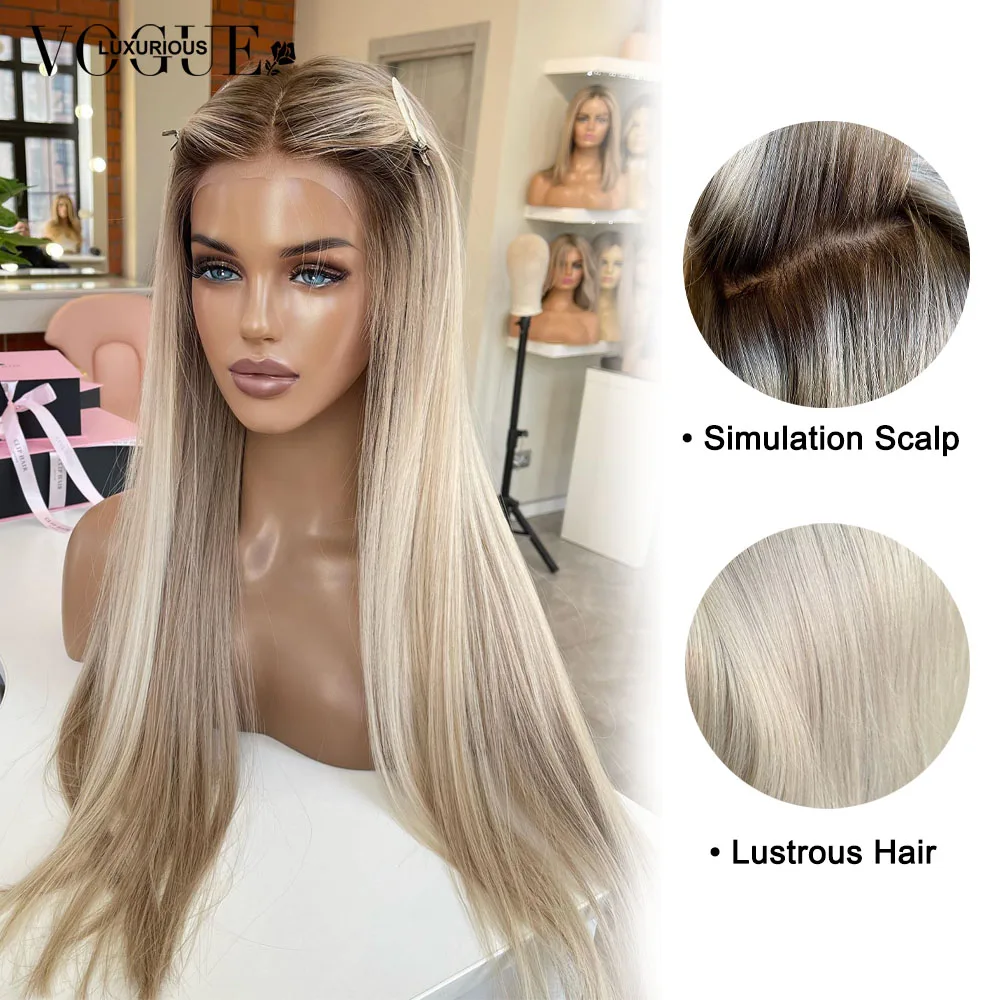 Cream Blonde Straight 100% Real Human Hair Wig Ash Blonde 200% Density Salon Hair Coloring Wig 13x6 Lace Front Wig For Women image 3
