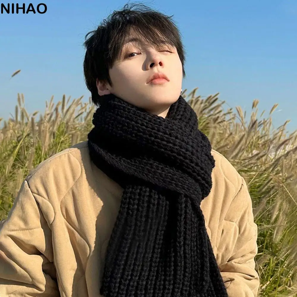 

Thickened Thermal Wool Knitting INS Korean Knit Thick Scarves Men Unisex Solid All-Match Scarves