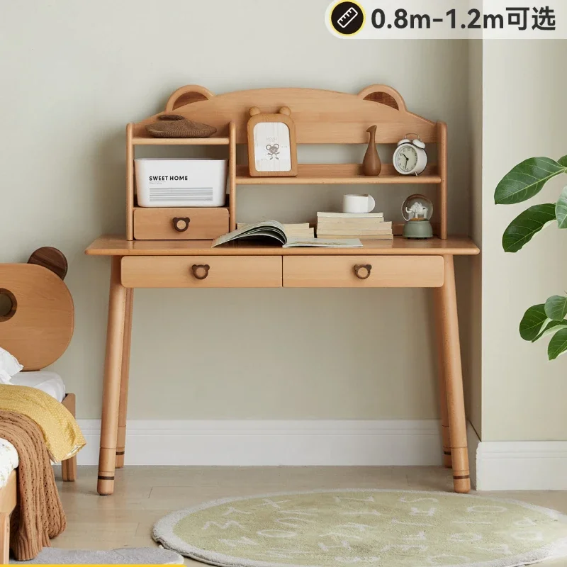 

Solid Wood Children's Study Desk Simple Adjustable Desk Primary School Student Home European Beech Bookshelf Writing Desk