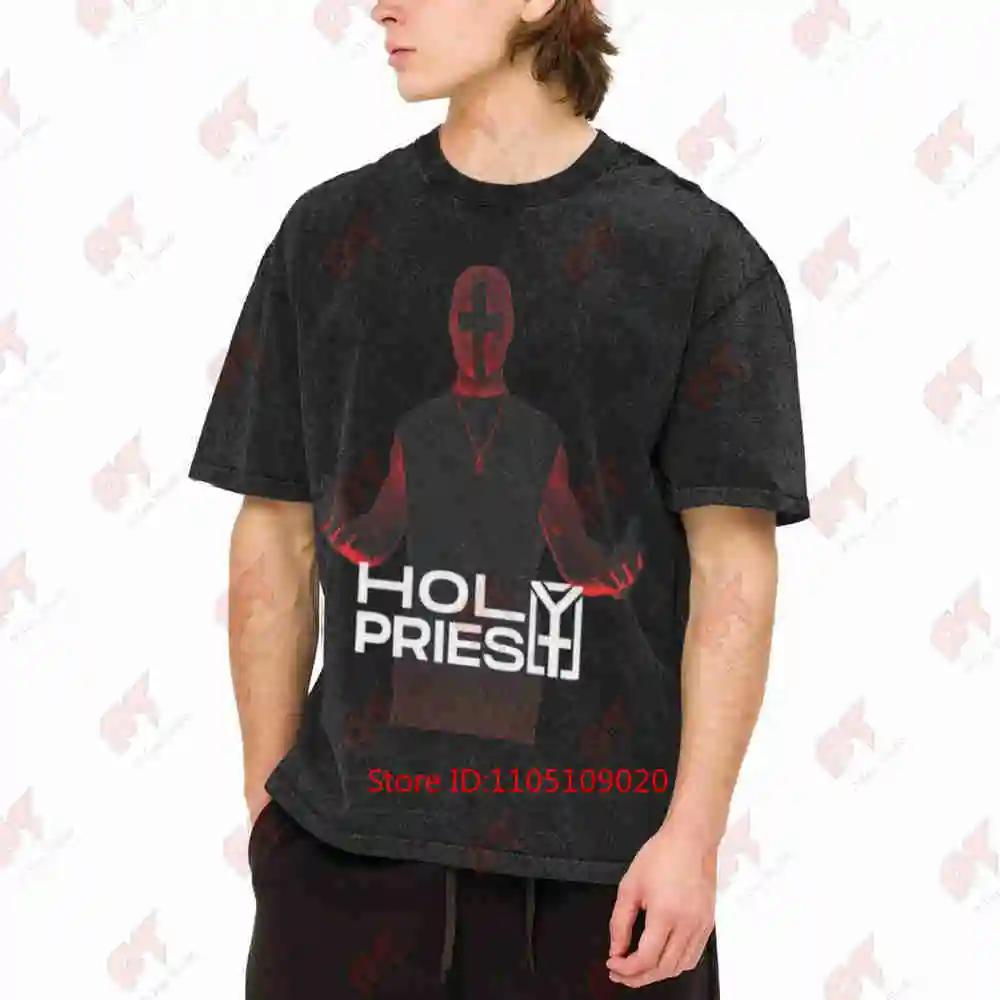 Holy Priest Religious Priest Anime Clergy Vintage Washed Tee Pure Cotton T-Shirt