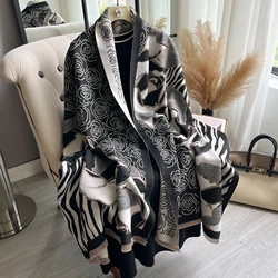 Camellia flower Thickened Double-sided Warm Scarf pashmina Cashmere Short Beard Shawl Autumn Winter Coldproof Female Scarf Shawl