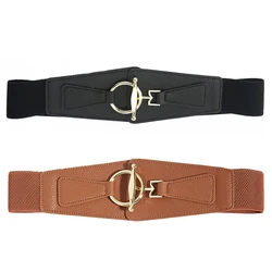 Fashion Wide Corset Belts for Women PU Leather Vintage Waist Belt Adjustable Metal Buckle Elastic High Waistband Accessories