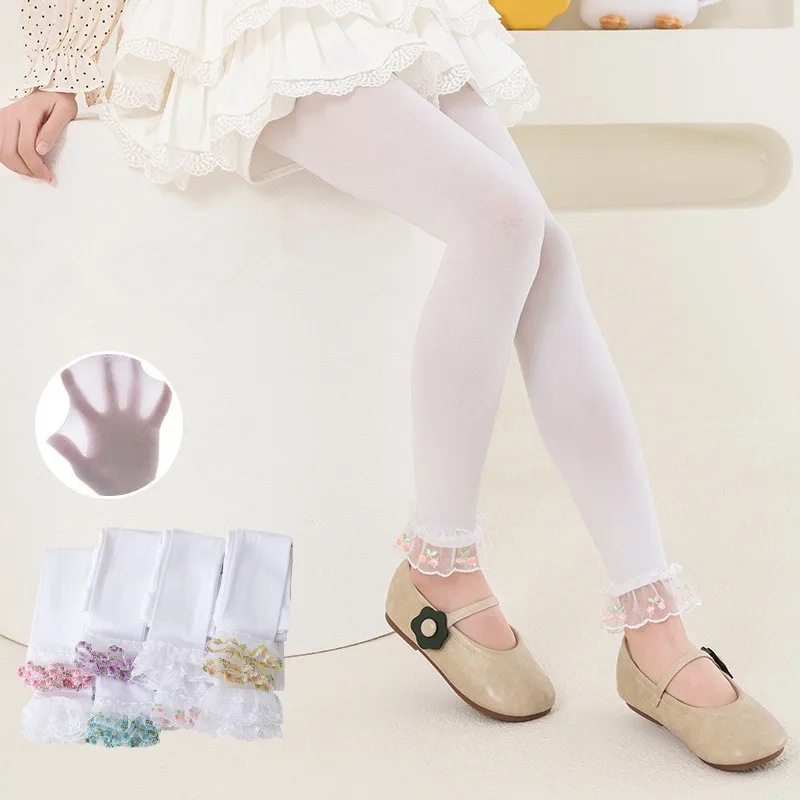 Summer Velevt Girls Leggings Solid Color Trousers Lace Flower Skinny Kids Pants Girls Pants Children Leggings Trousers