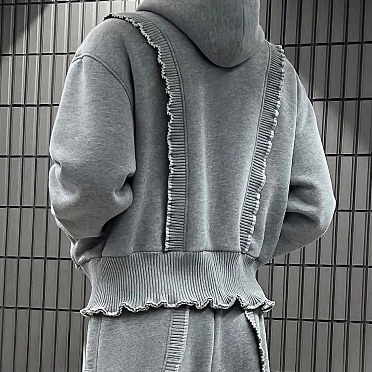 

Loose Long Sved Buttoned Jaet ey Lace Decorated Hoodie Long Sve Faion Set Women's Premium Clothing Work orm