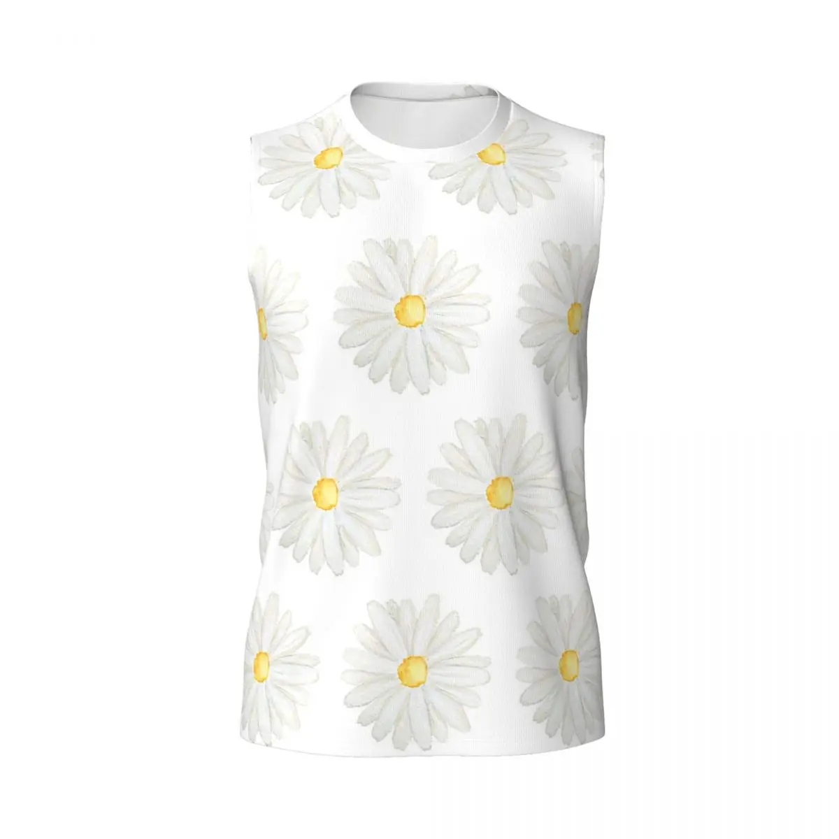 Hand Painted One Little White Daisy Watercolor Men Printed Sleeveless T-shirt Hip Hop Street Style Beach Holiday Tank Tops