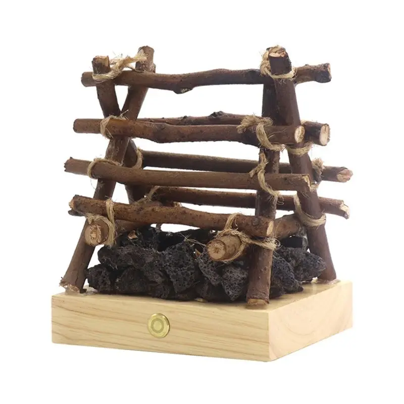 ABLU-Small Electric Fake Fireplace Log Night Light USB Rechargeable 3 Modes LED Fake Campfire Night Lights With White Noise