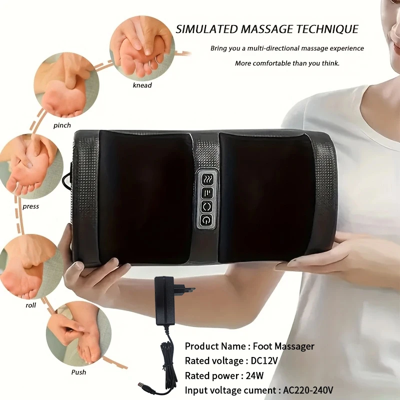 Heating and Kneading Foot Massager, Dual-Direction Kneading with 20 Massage Heads, Foot and Leg Massager, Constant Temperature Heating, Smart Timer, Plug and Play, Thanksgiving and Christmas Gift