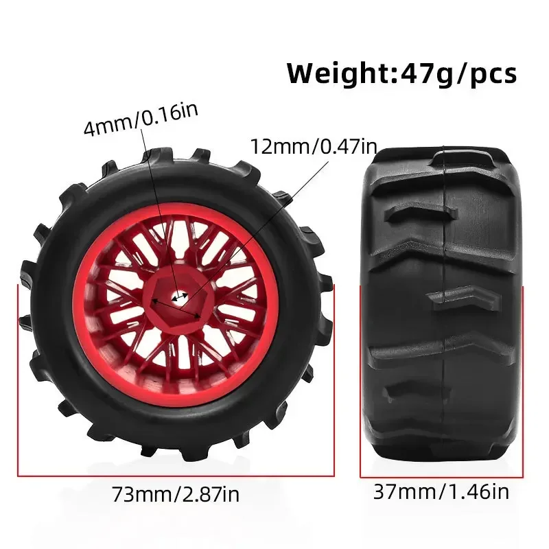 4Pcs Desert Short Course Truck Sand Tire for ARRMA 1/18 GRANITE GROM Rc Car Parts 73mm Outer Diameter 26mm Width 12mm Wheel Hex