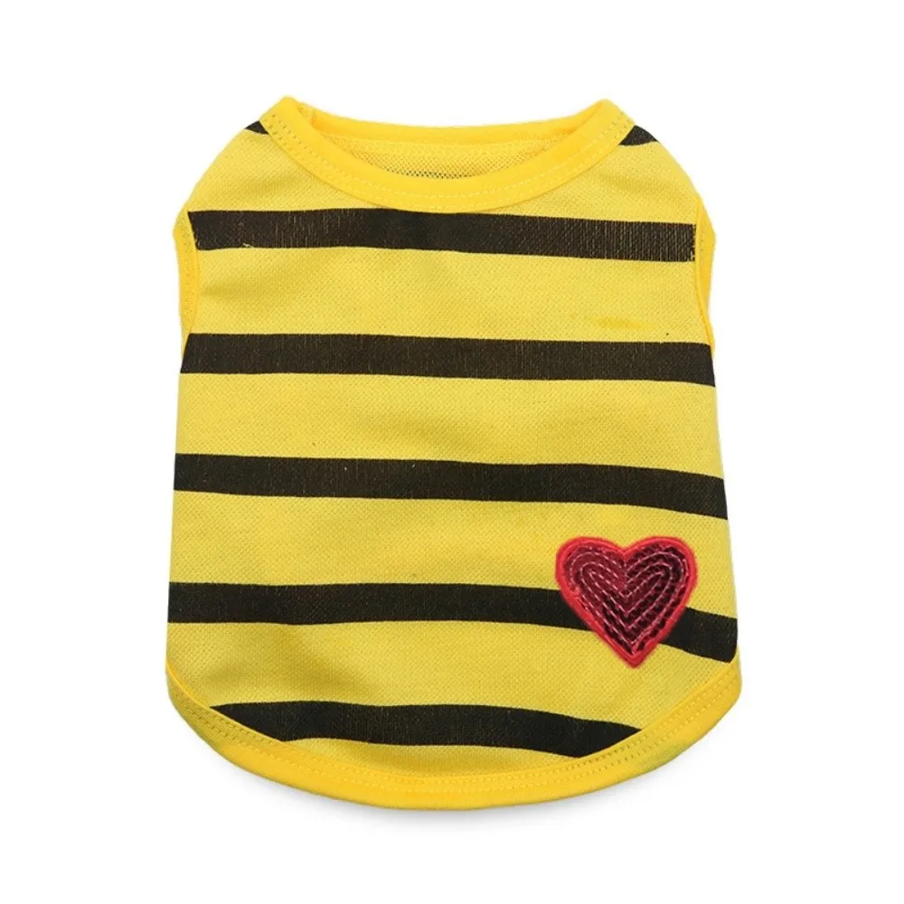 

Pet Apparel Breathable Dog Striped T-Shirt Heart Pattern Thin Design Dog Summer Vest Round Neck Soft Fabric Su Dog Clothes Beach