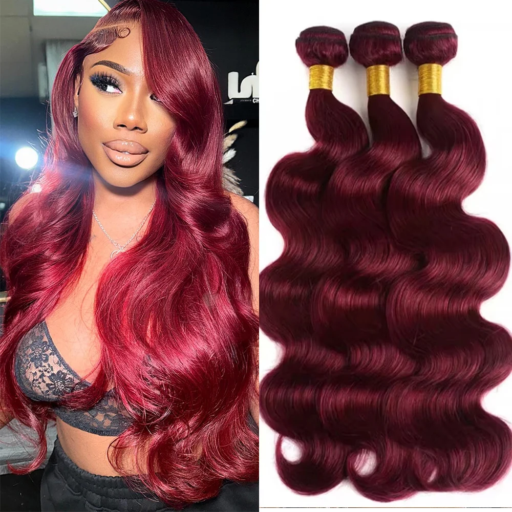 14A 28 30 Inch Burgundy 99j Body Wave Bundles Wine Red Colored Human Hair Bundles 1/3/4 PCS Brazilian Double Weft Virgin Hair Weave Extension For Women