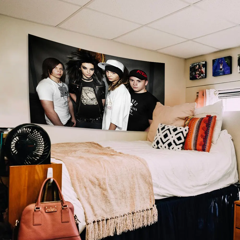 Deutsch Rockband Poster gedruckt Wandbehang Wandteppiche Tokio Hotel Bedcrop Hintergrund Stoff Wohnkultur