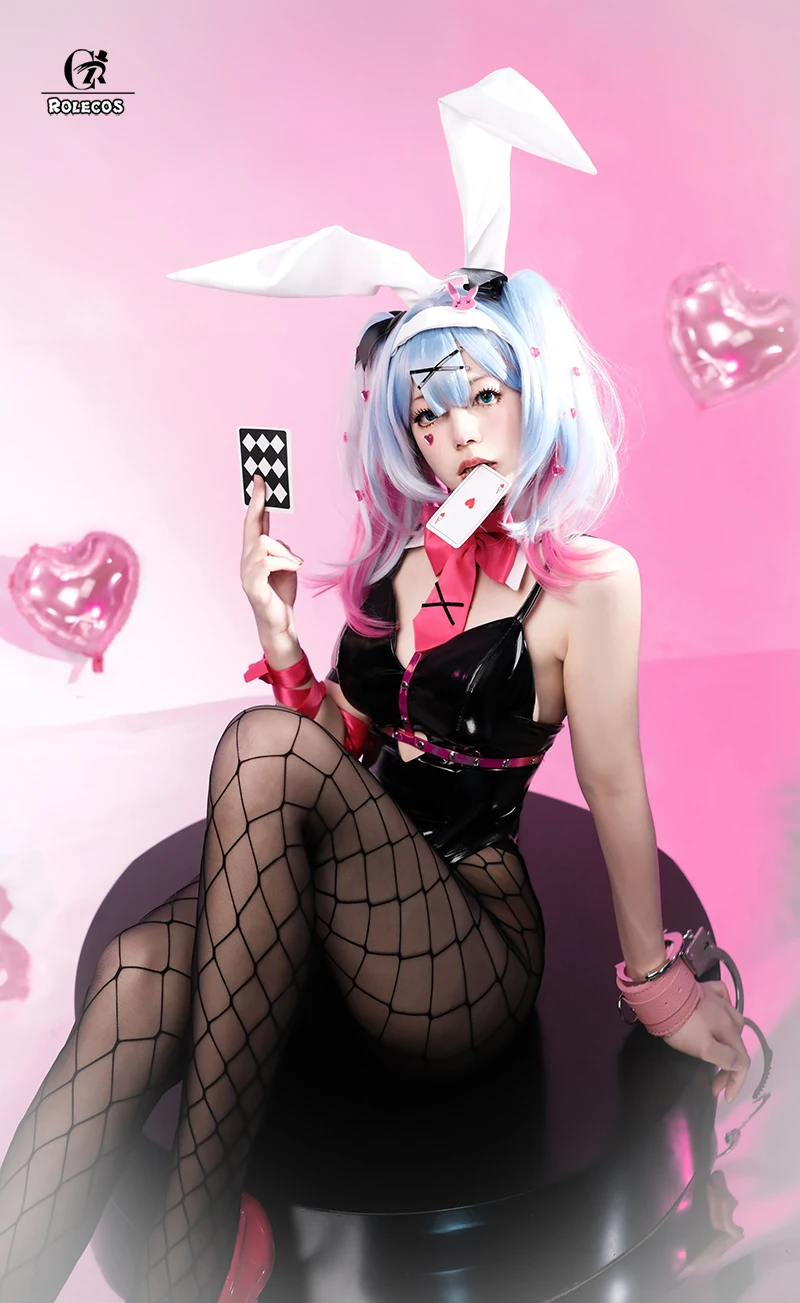 ROLECOS Bunny Cosplay Costume Sexy Women Bunny Cosplay Black Jumpsuit Halloween Party Outfit Fullset Suit Valentine\'s Gift