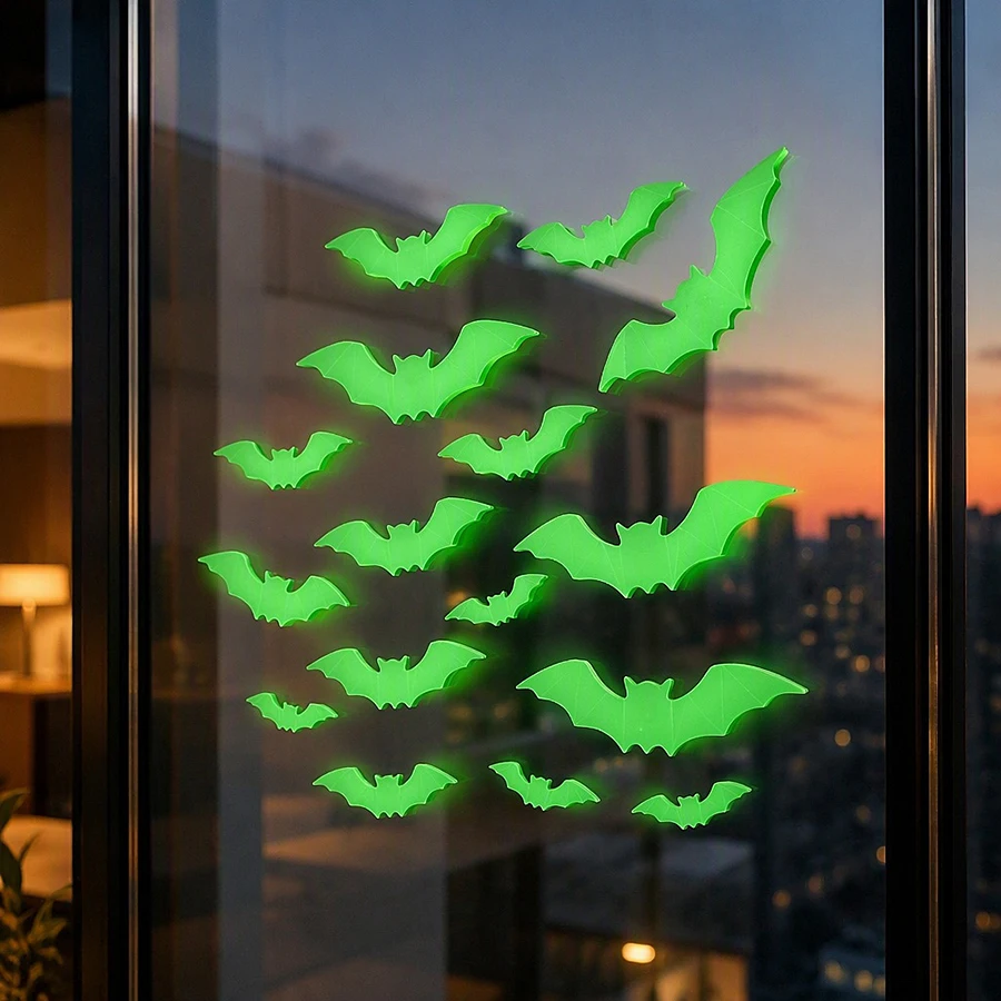 Halloween Leuchtende Fledermaus-Fensteraufkleber, die an der Wand leuchten, leuchtende Fledermaus-Fensteraufkleber, Horror-Heimdekoration